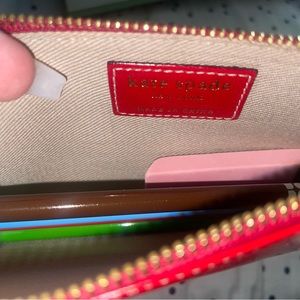 Kate Spade Red Pencil Case with Pencils and Accessories